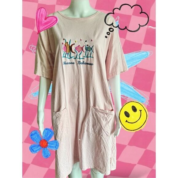 Embroidered Tropical Fish Night Shirt House Dress - Picture 2 of 7